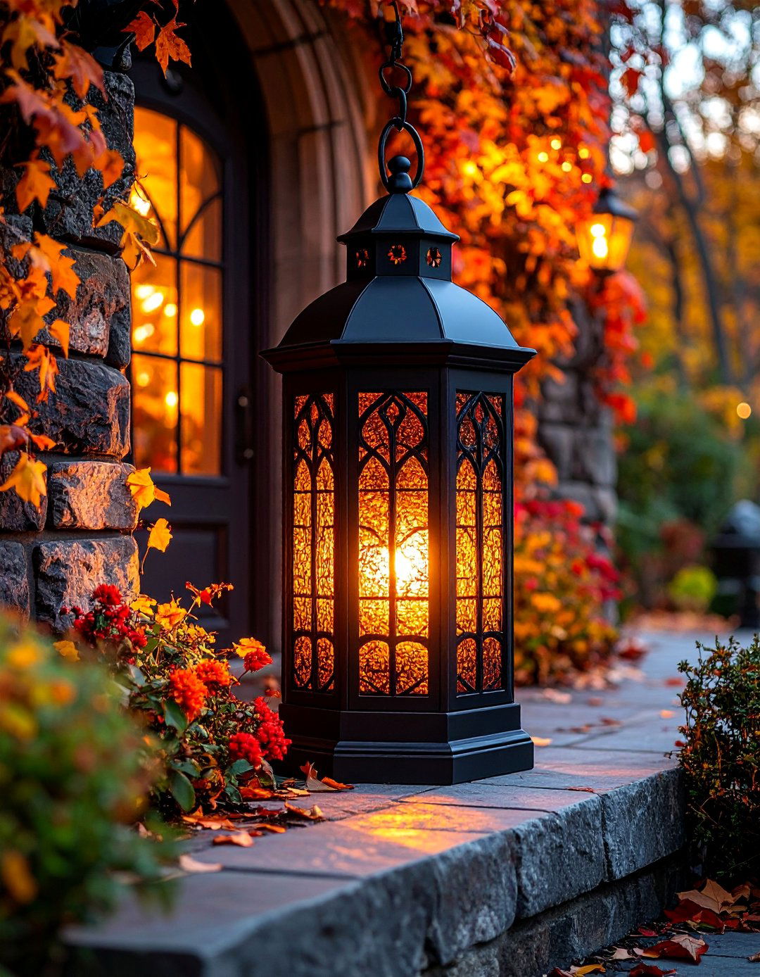 Black Iron Lantern with Seeded Glass Panels - 25 Entryway Lighting Ideas