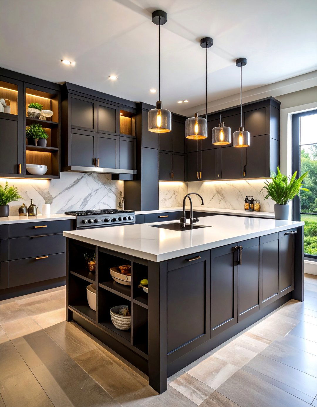 Black Island with Hidden Appliance Storage - 25 Black Kitchen Islands