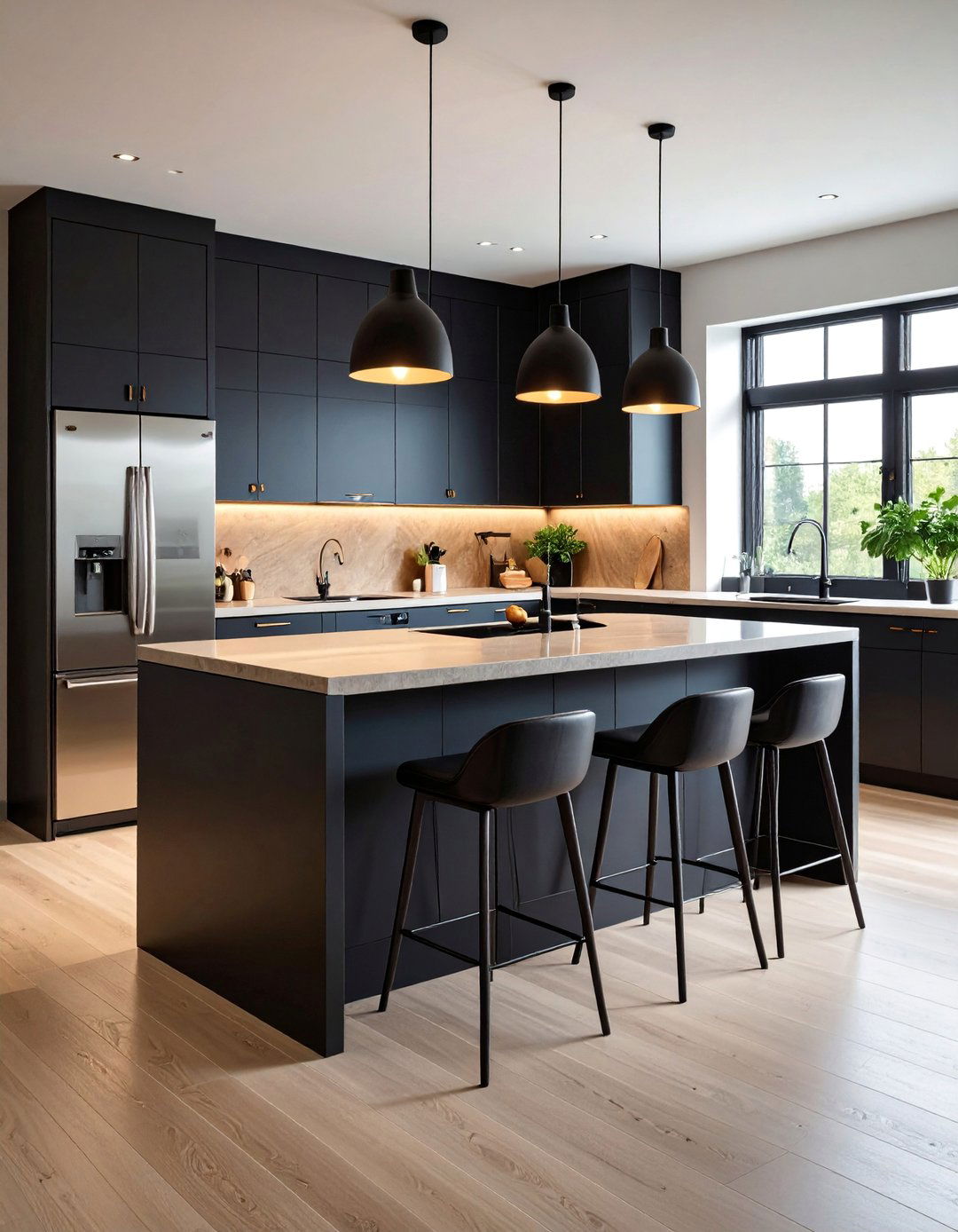 Black Kitchen Island with Seating and Storage Integration - 25 Black Kitchen Cabinet Ideas