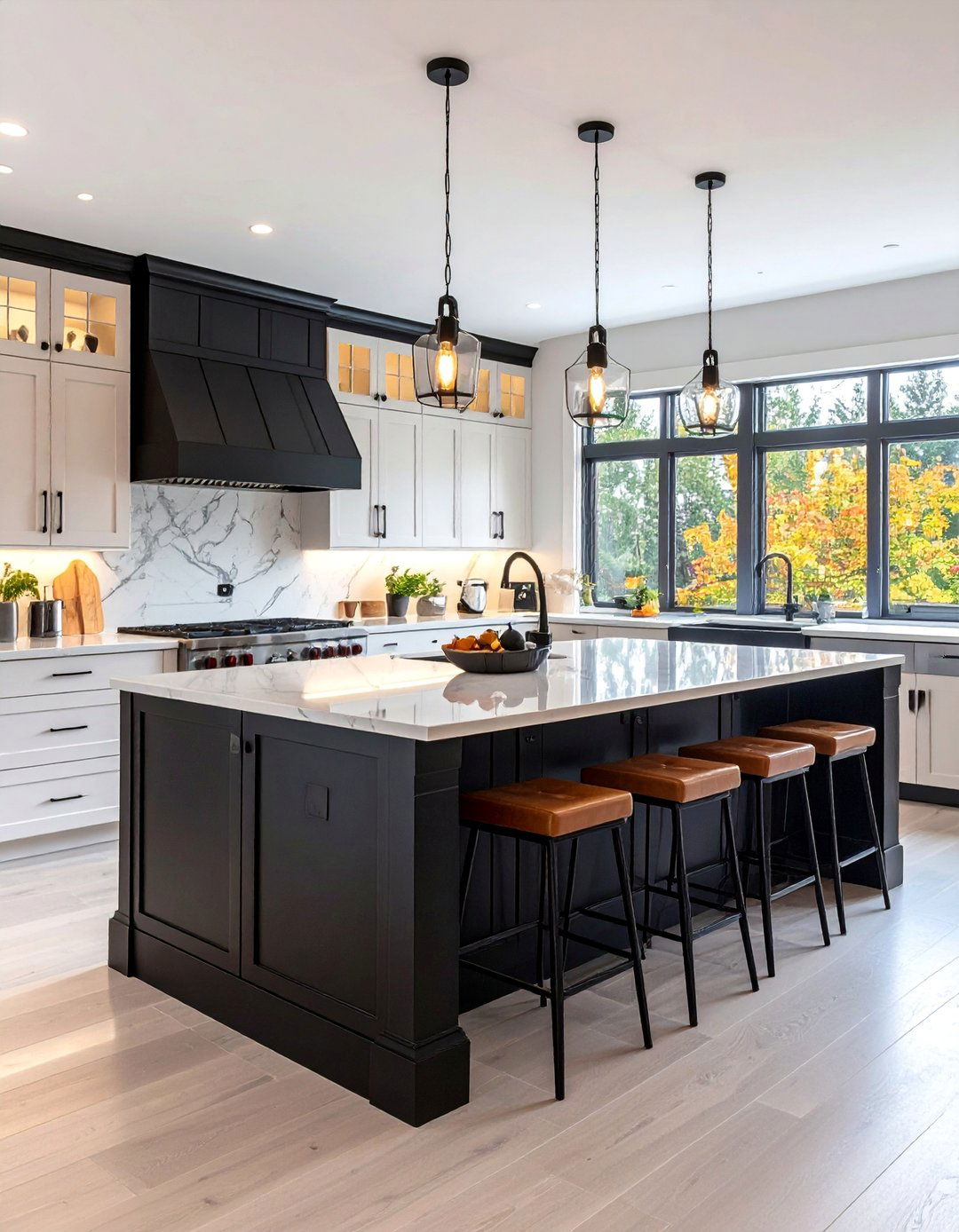 Black Kitchen Island with White Perimeter Cabinets - 25 Black Kitchen Cabinet Ideas