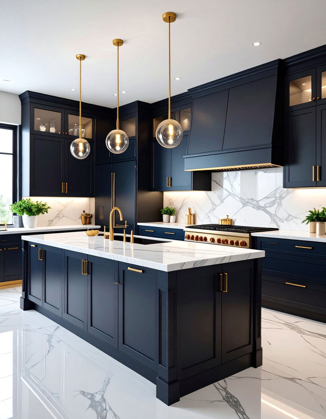 Black Kitchen with Marble Slab Backsplash - 25 kitchens with beautiful black cabinets