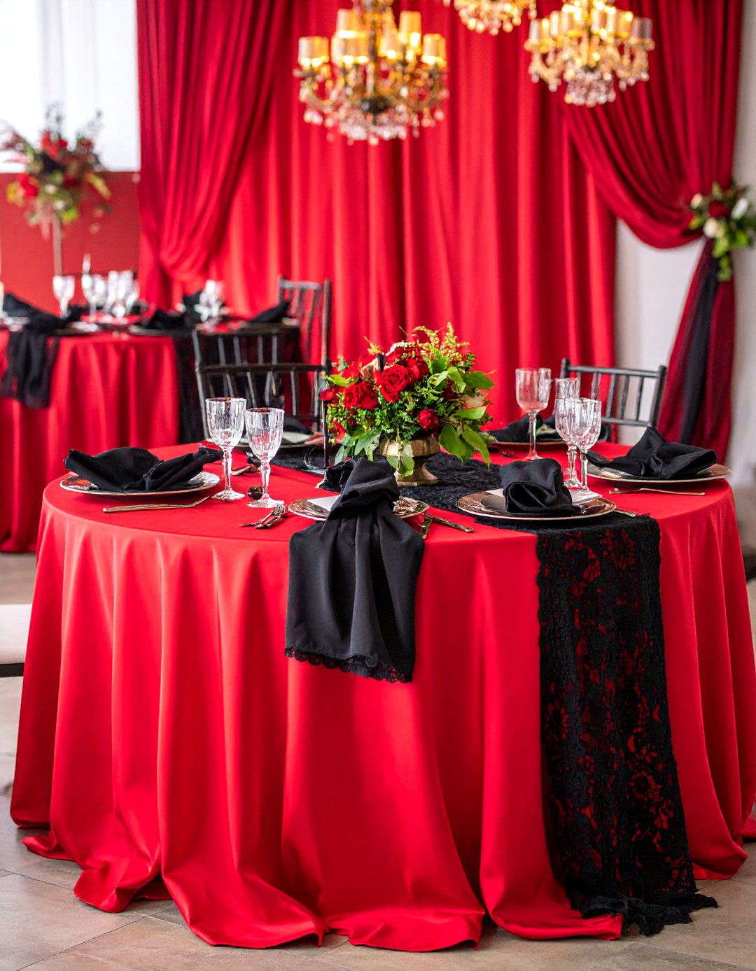 Black Lace and Red Satin Decor Theme - 25 Red and Black Wedding Ideas