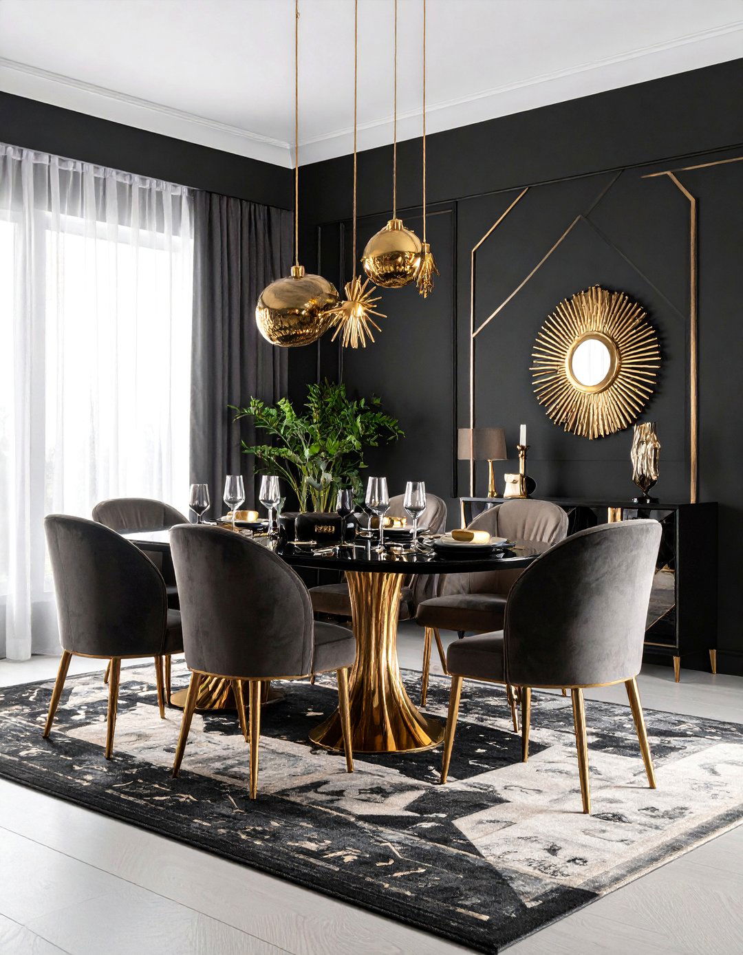 Black Lacquer and Brass Art Deco Dining Room - 25 Art Deco Dining Room Ideas