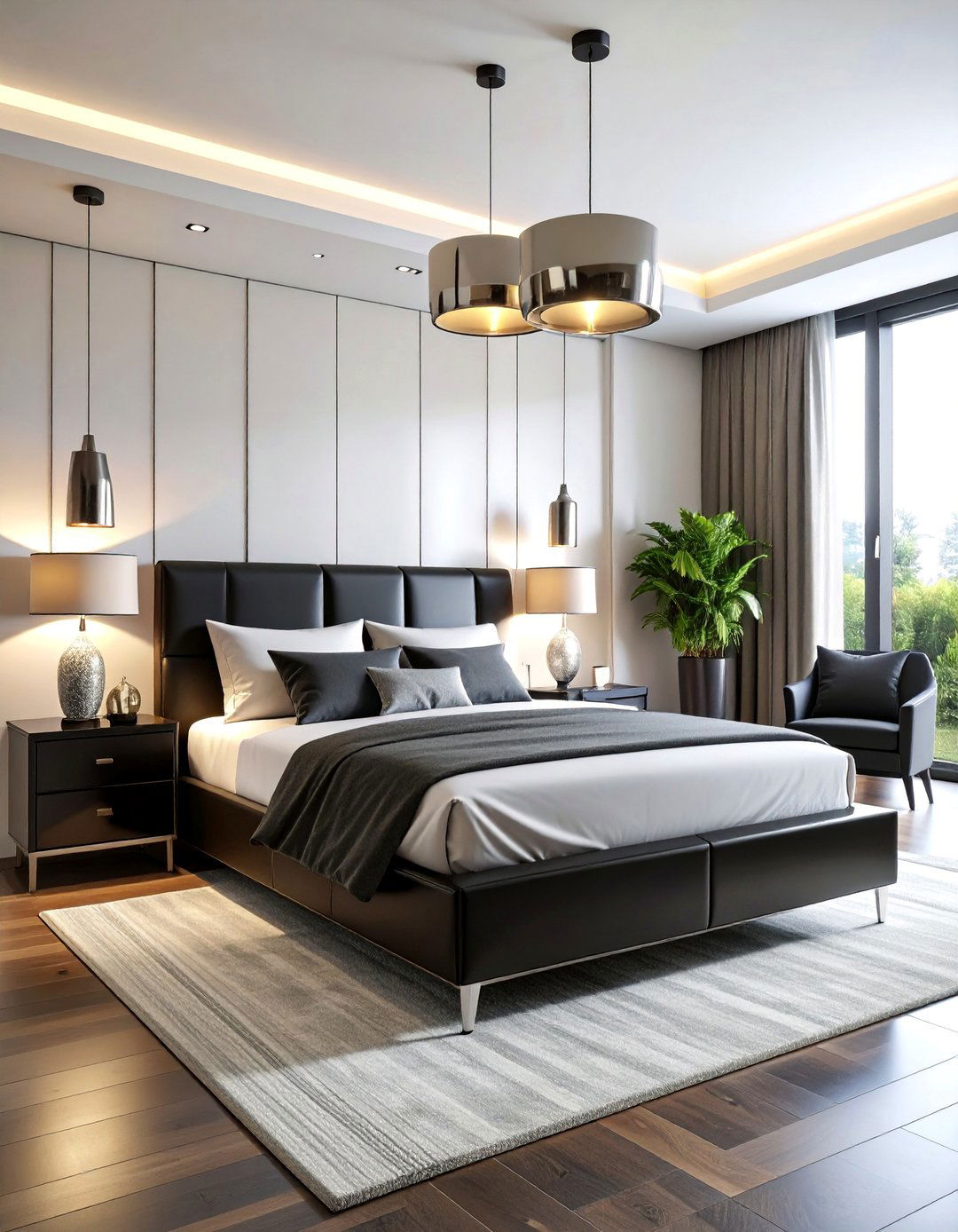 Black Lacquered Furniture with Silver Hardware Details - 25 Black and Silver Bedroom Ideas