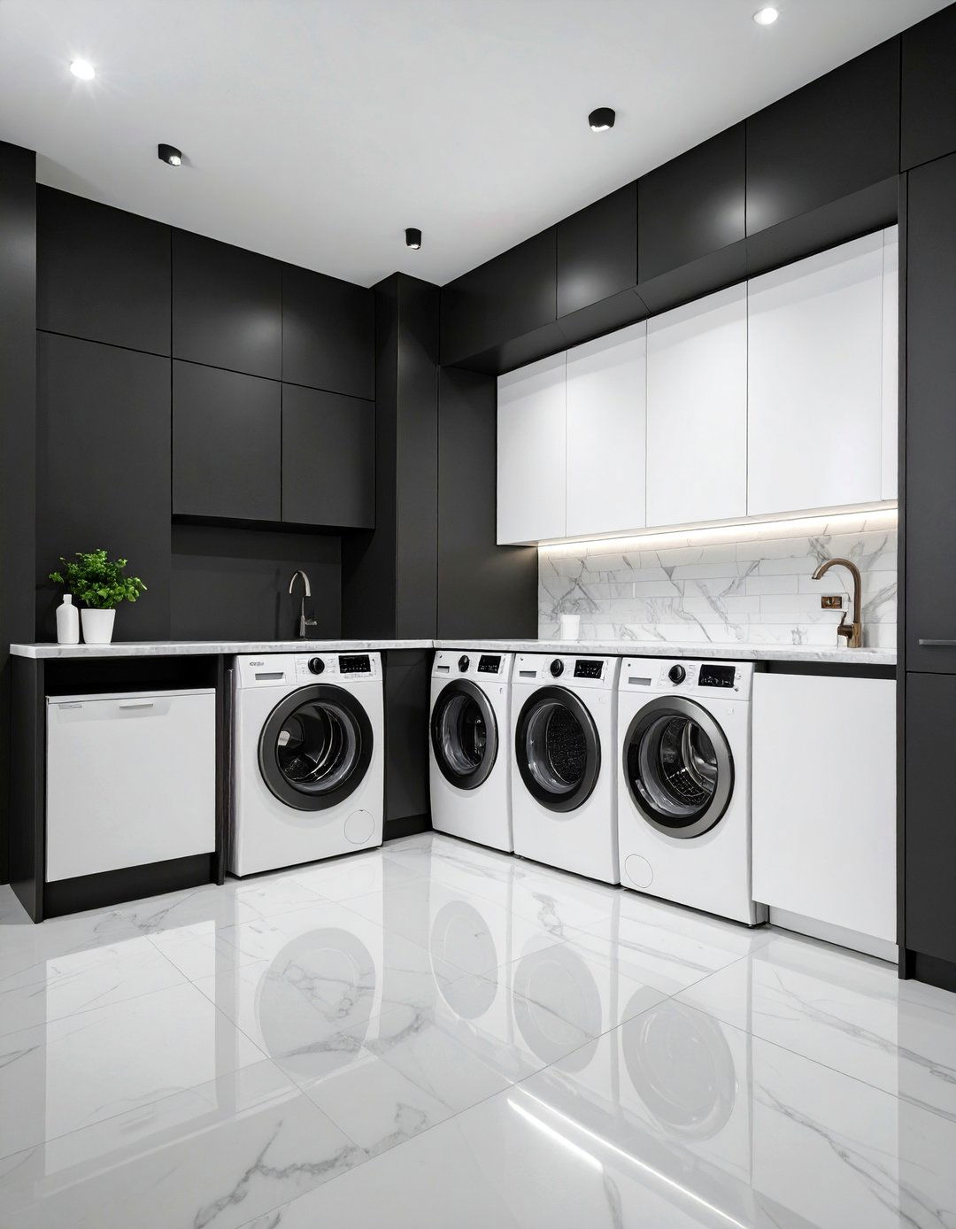 Black Laundry Room with White Appliances - 25 Black Room Ideas