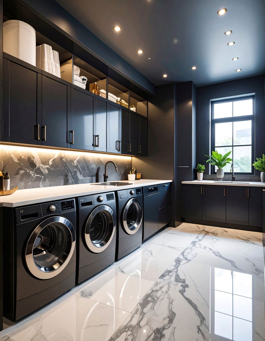 Black Laundry Room with White Countertops - 25 Laundry Room Paint Ideas
