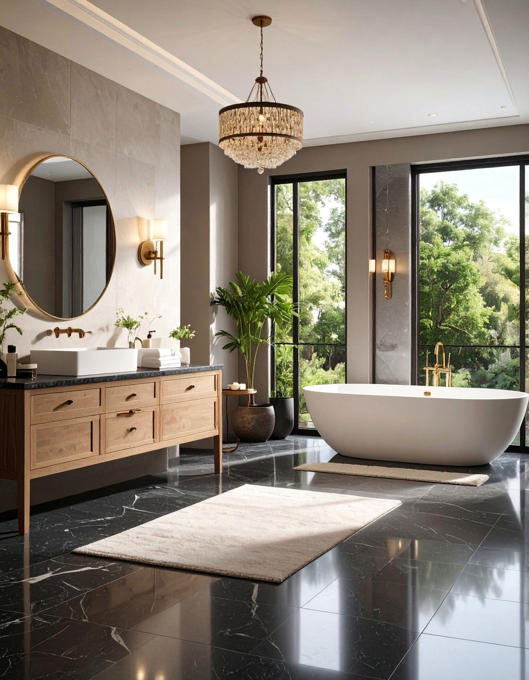 Black Limestone Honed Elegant Floor - 25 Black Floor Bathroom Ideas