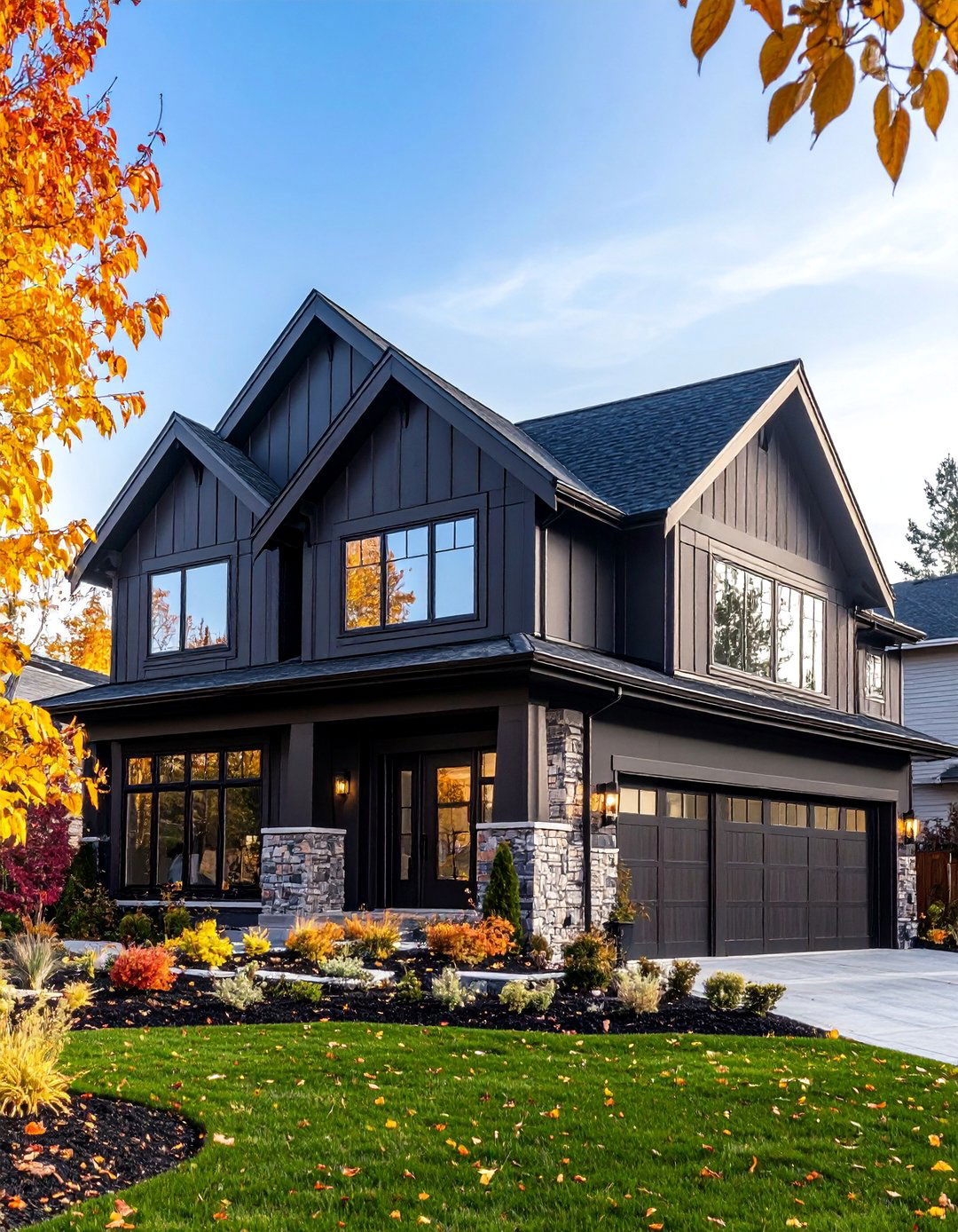 Black Luxury Custom with Dramatic Features - 25 Black House Exteriors & Paint Colors