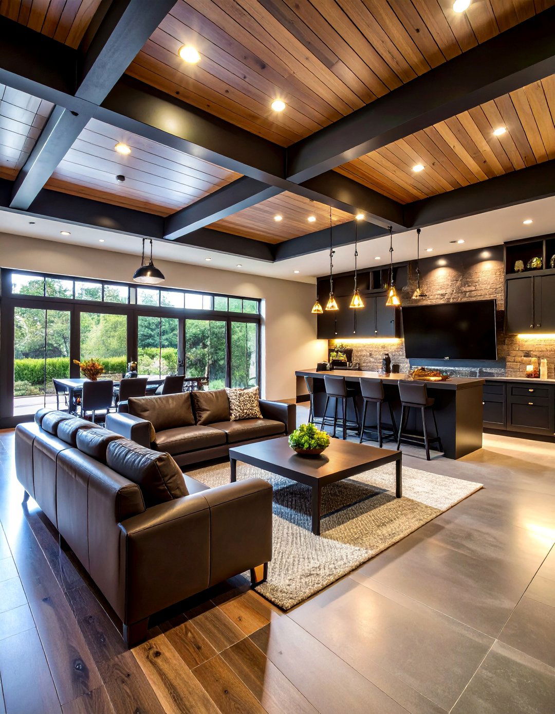Black Man Cave with Entertainment Center - 25 Black Garage Ideas
