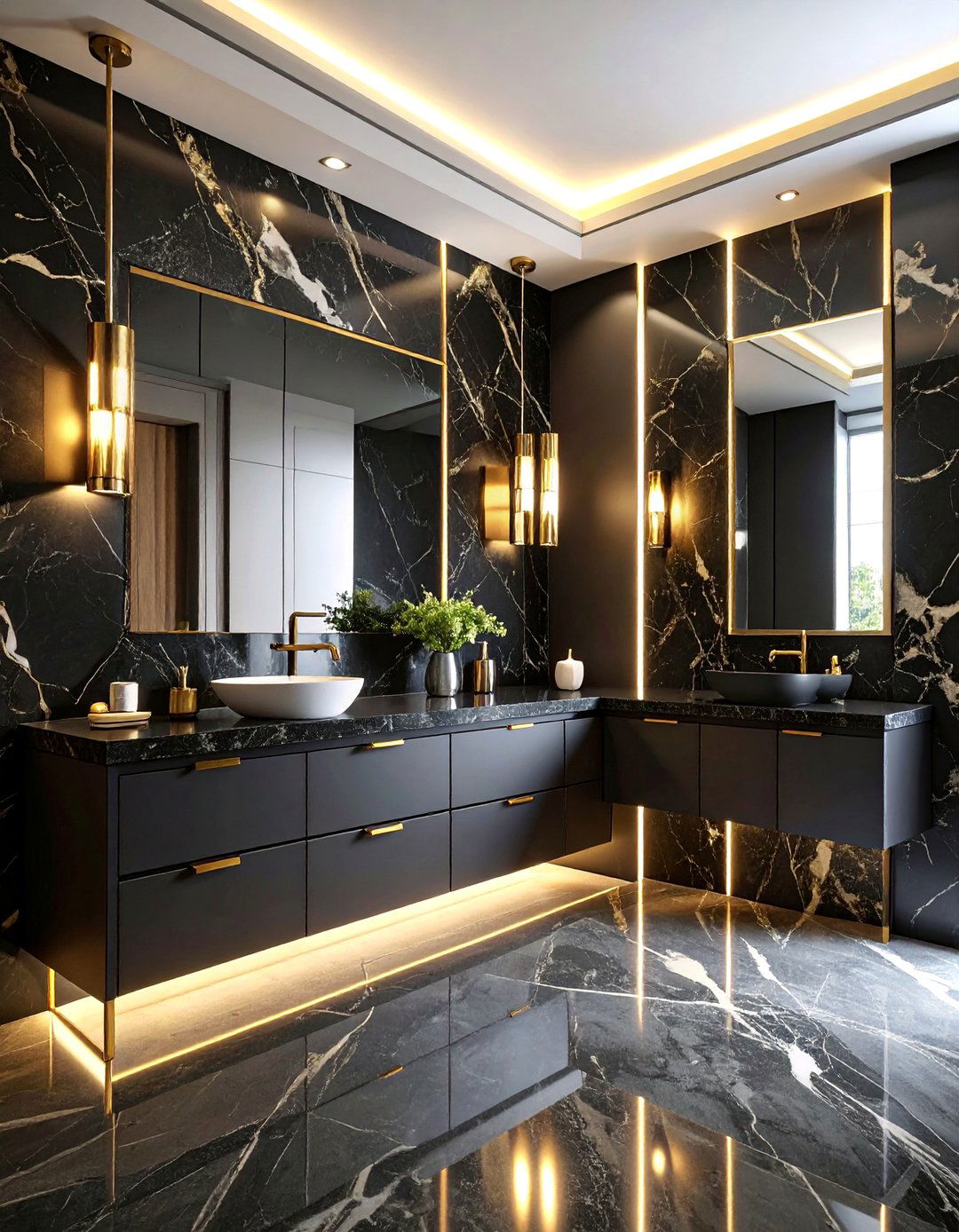 Black Marble Backsplash Feature Wall Design - 25 Black Marble Bathrooms