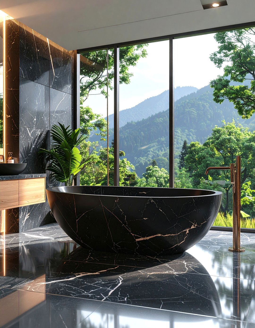 Black Marble Drop In Tub for Dramatic Effect - 25 Drop in Tub Ideas