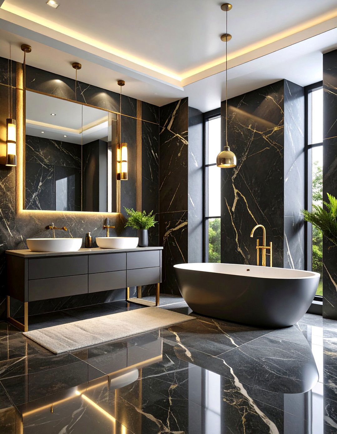 Black Marble Floor to Ceiling Luxury Design - 25 Black Marble Bathrooms