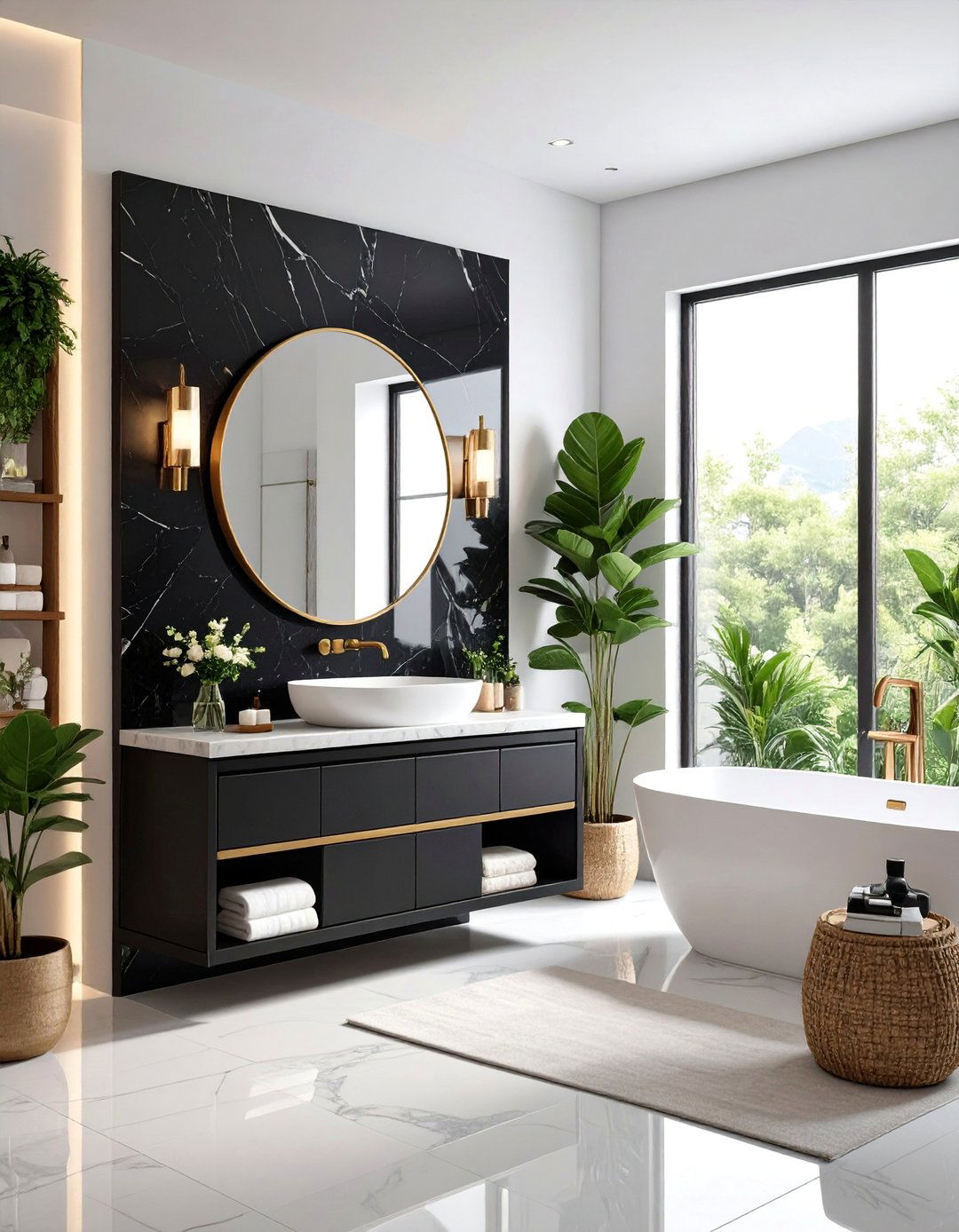 Black Marble Guest Bathroom with Space Saving Solutions - 25 Black Marble Bathrooms