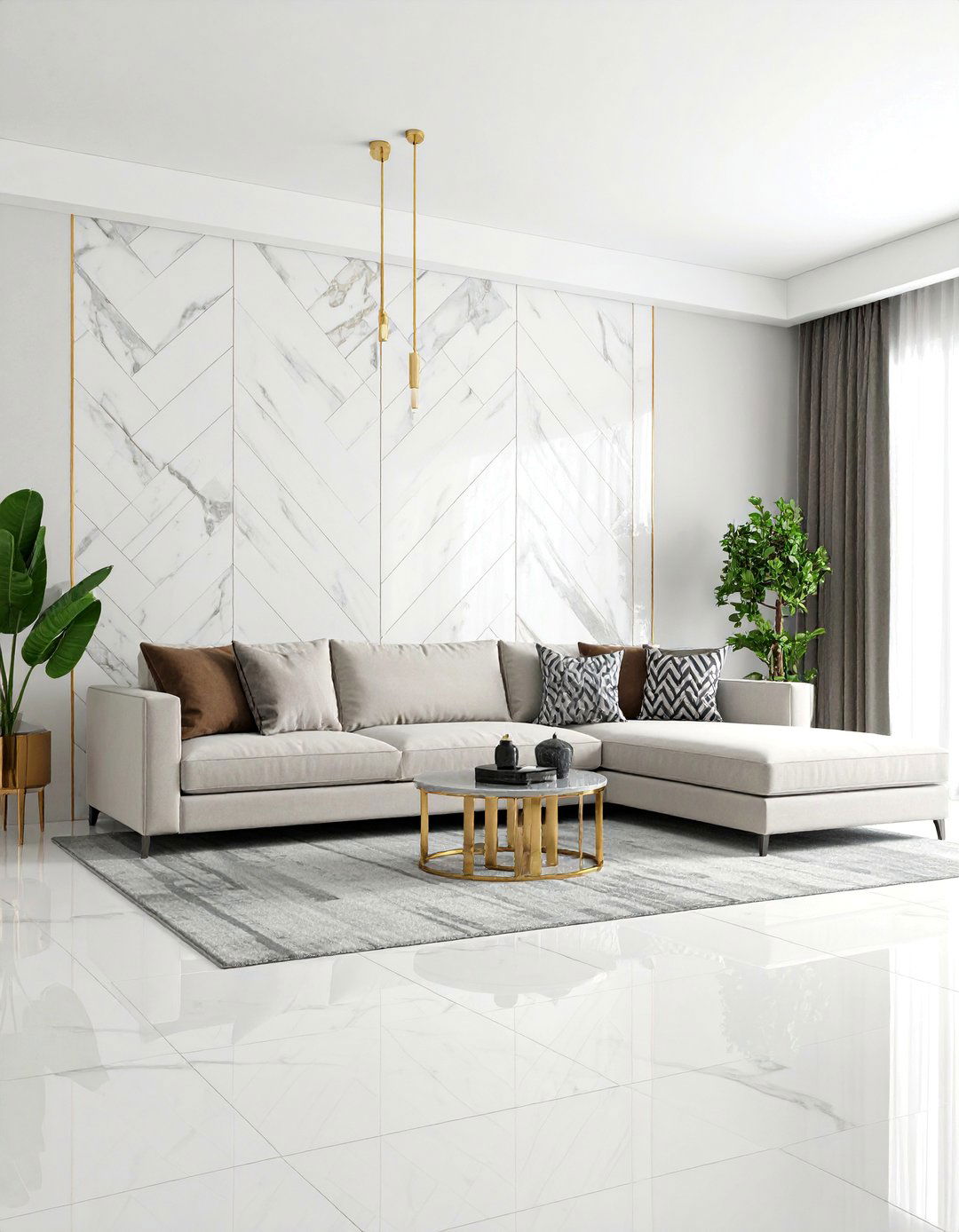 Black Marble Herringbone Feature Wall - 25 Black Fireplace Ideas