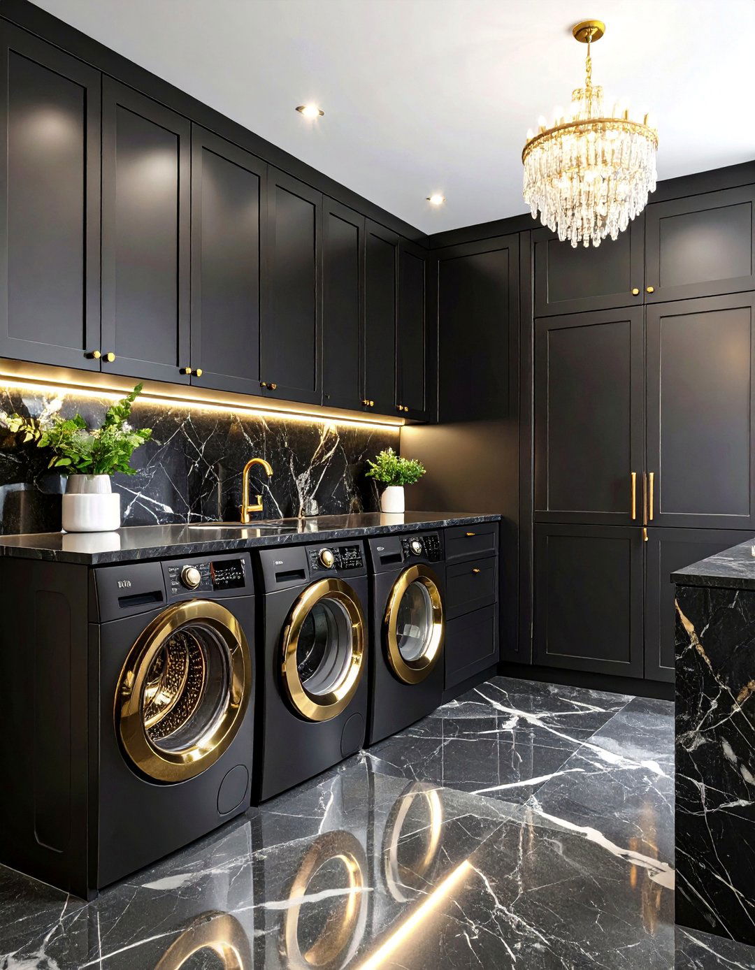 Black Marble Luxury Laundry Room - 25 dark & moody laundry room ideas