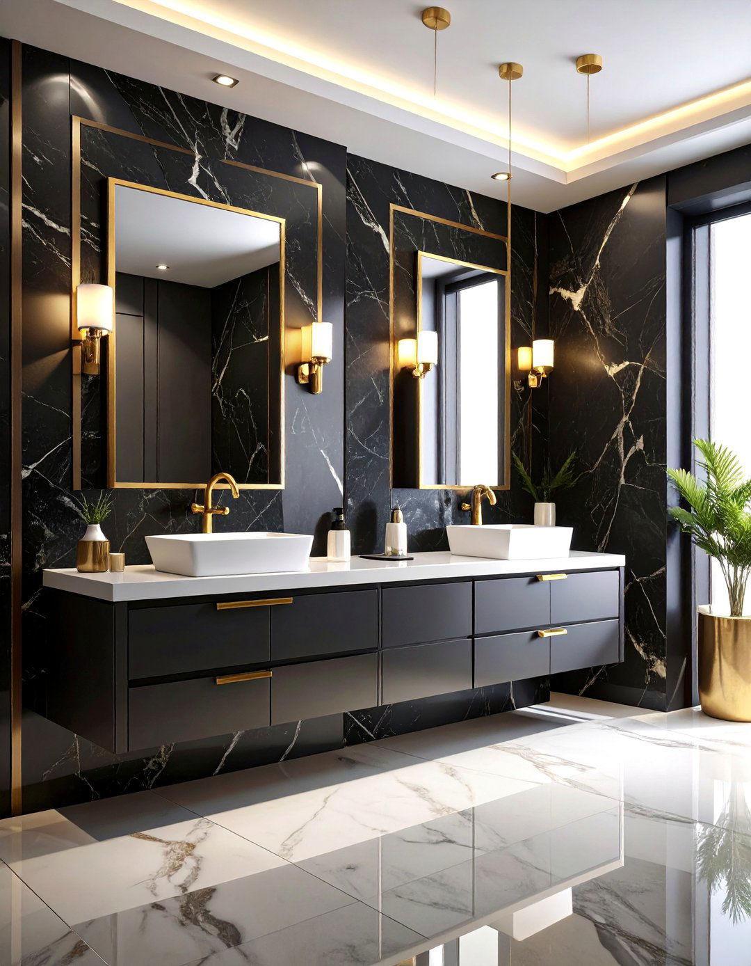Black Marble Luxury Statement Powder Room - 25 black powder room ideas