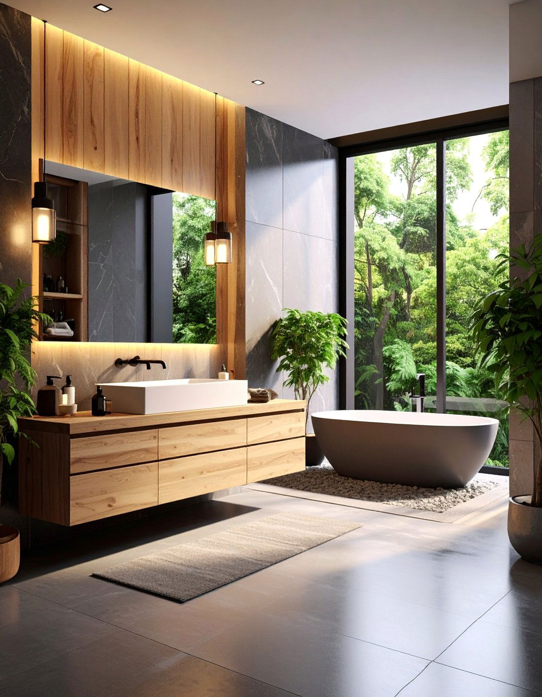 Black Marble Spa Retreat with Natural Wood Elements - 25 Black Marble Bathrooms