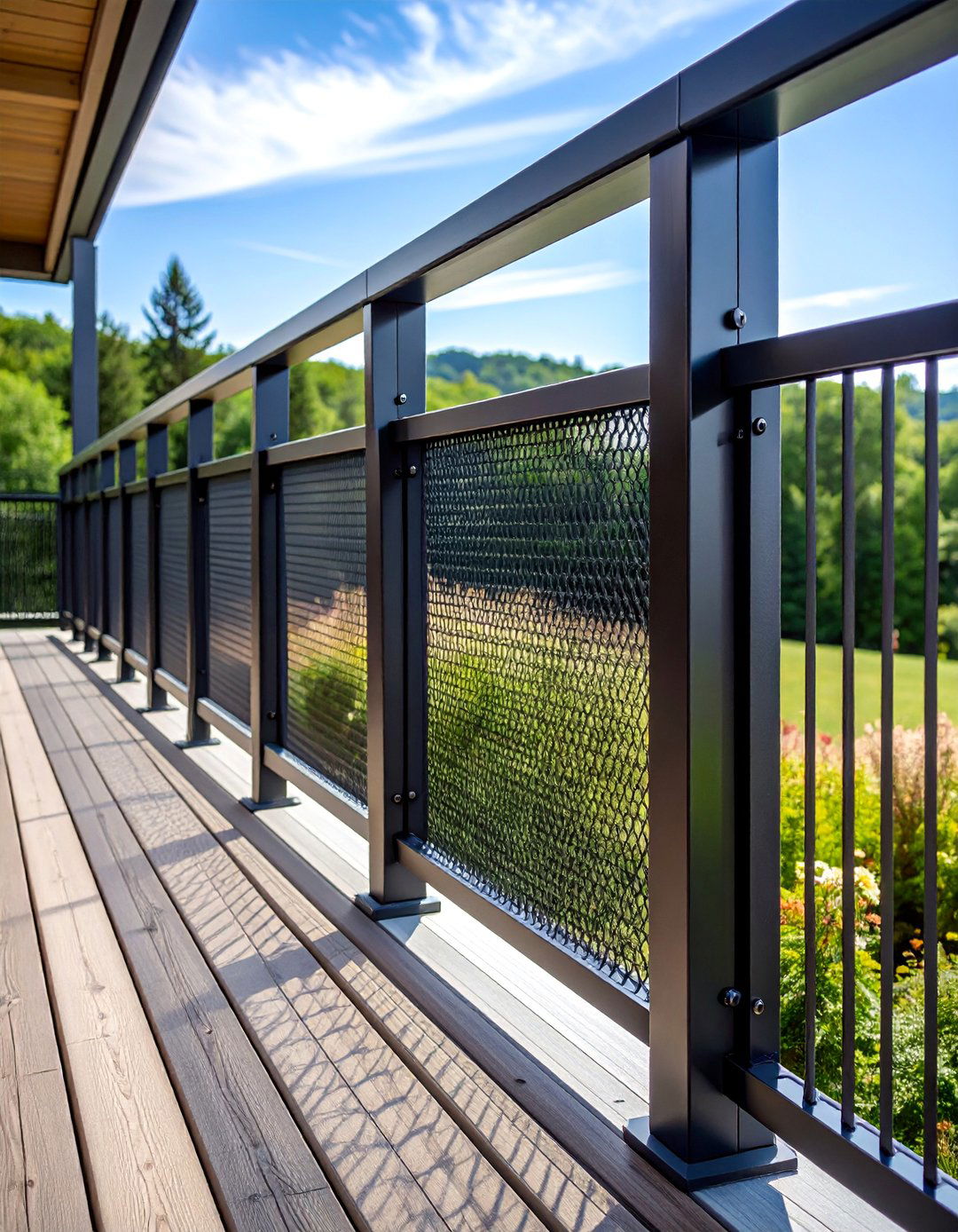 Black Metal Framed Hog Wire Railing - 25 Hog Wire Deck Railing Ideas