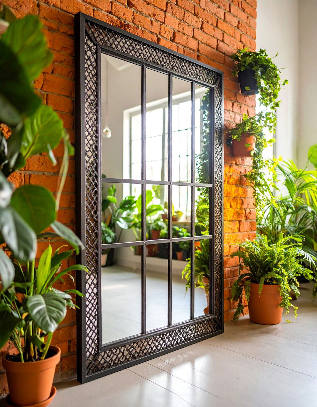 Black Metal Grid Window Mirror - 25 hallway mirror ideas