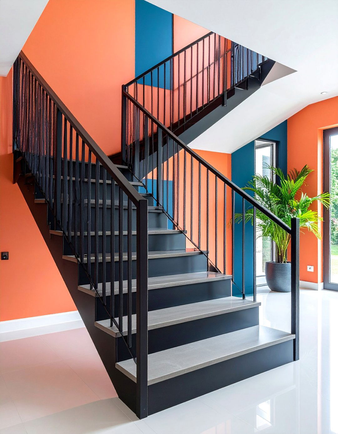 Black Metal Rod System - 25 Stair Railing Ideas