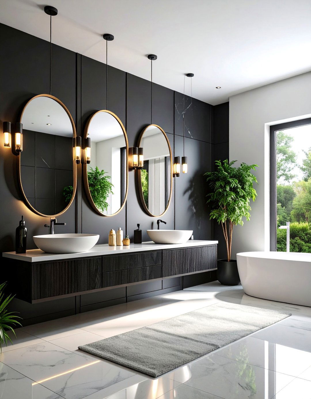 Black Mirror Wall Gallery Design - 25 black powder room ideas