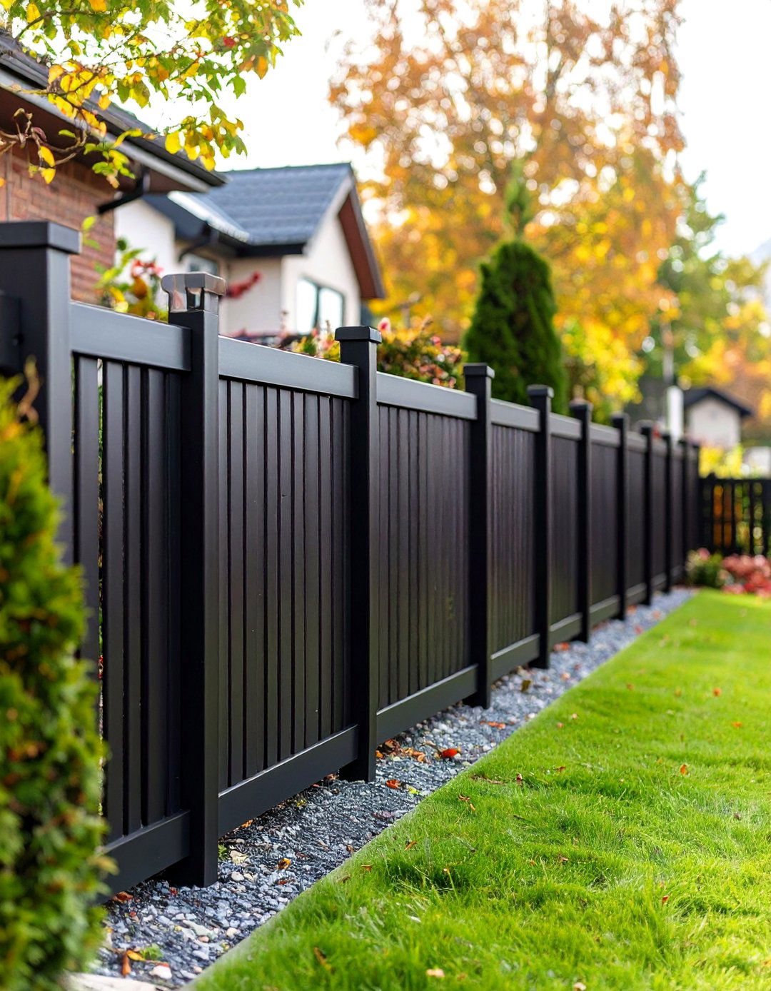 Black Mixed Height Fence with Landscape Integration - 25 Black Fence Ideas