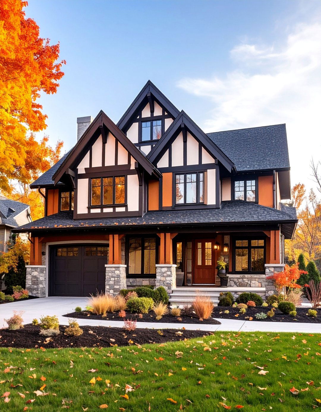 Black Modern Tudor with Timber Framing - 25 Black House Exteriors & Paint Colors