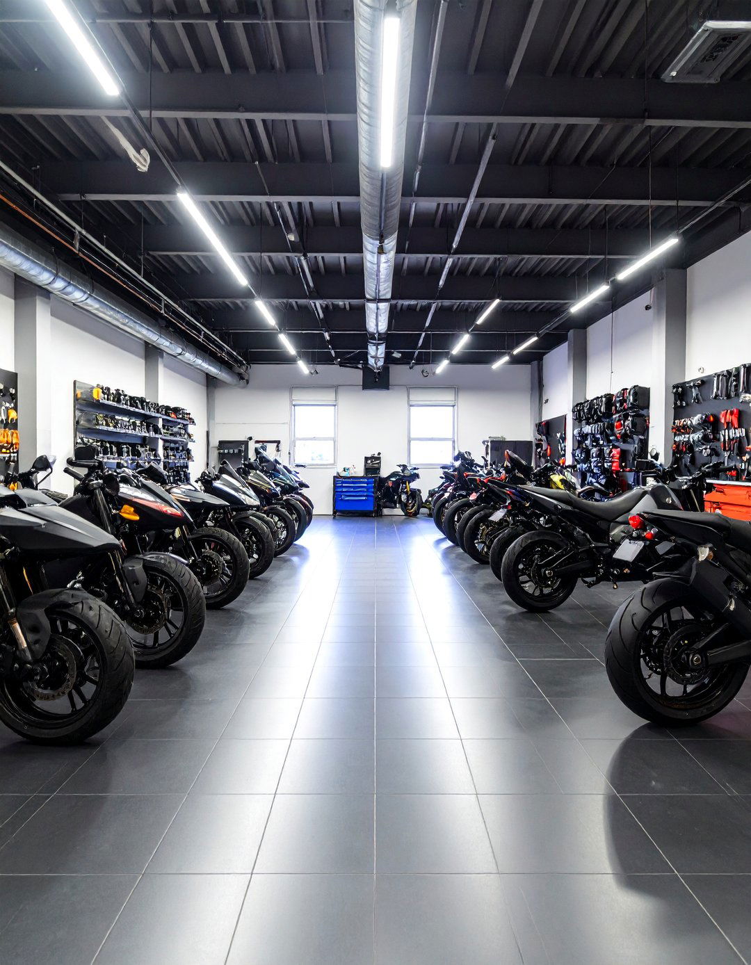 Black Motorcycle Garage Showroom - 25 Black Man Cave Ideas