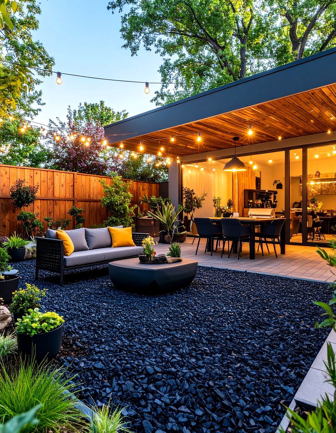 Black Mulch Modern Entertainment Patio - 25 mulch patio ideas