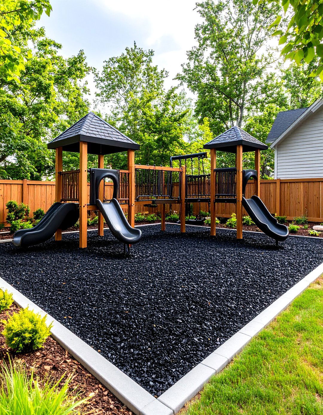 Black Mulch Playground Area with Natural Borders - 25 Black Mulch Landscaping Ideas
