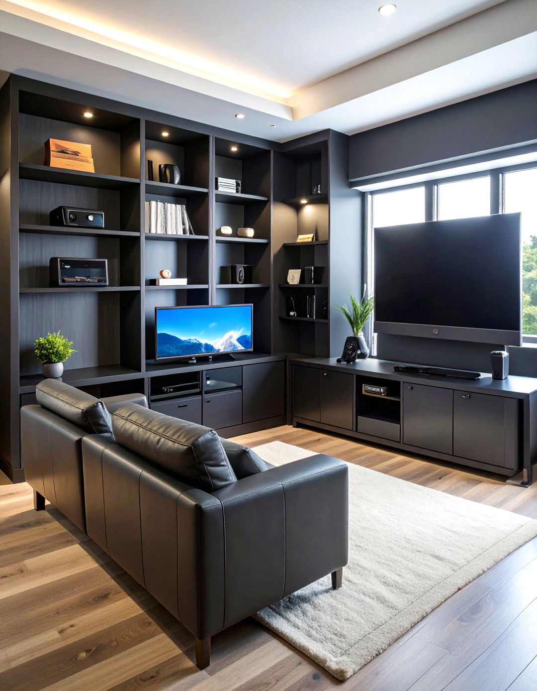 Black Multi Monitor Gaming Command Center - 25 Black Gaming Room Ideas