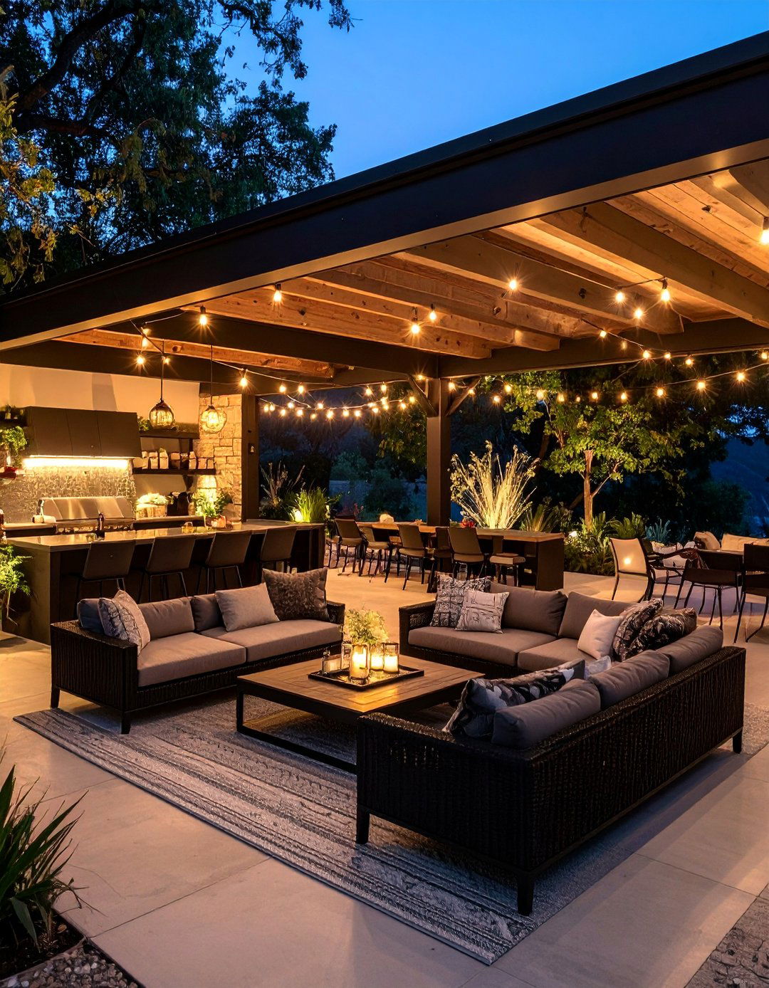 Black Outdoor Covered Patio Cave - 25 Black Man Cave Ideas