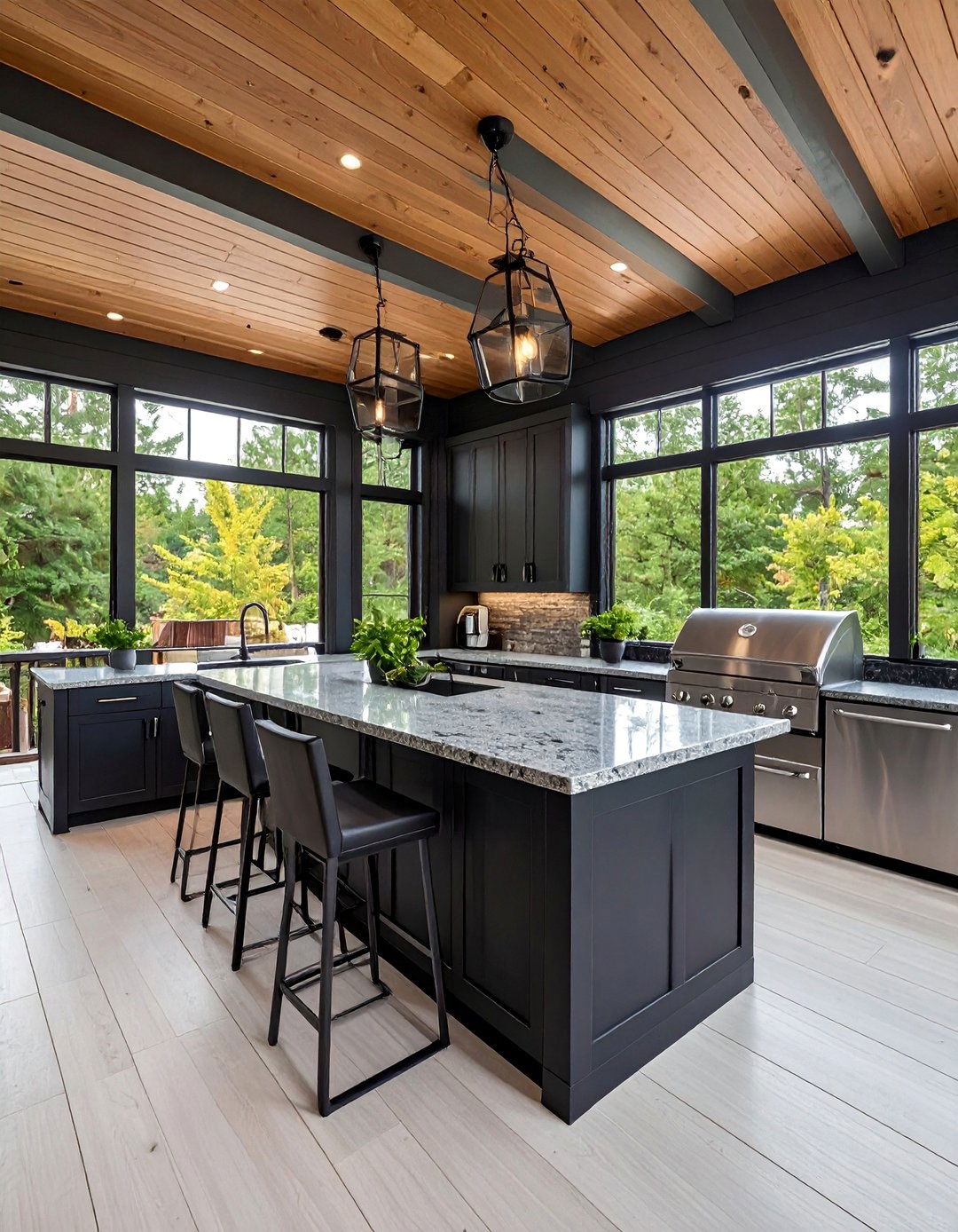 Black Outdoor Kitchen Porch - 25 Black Porch Ideas