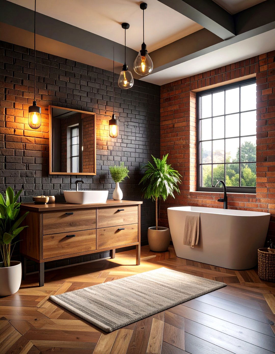 Black Painted Brick Accent Powder Room - 25 black powder room ideas
