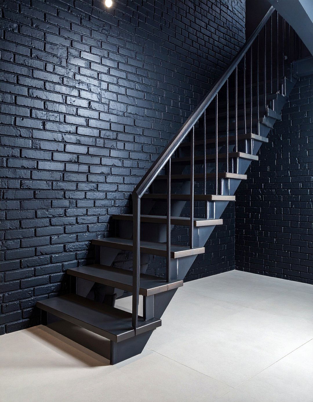 Black Painted Brick Staircase with Industrial Character - 25 black staircase ideas