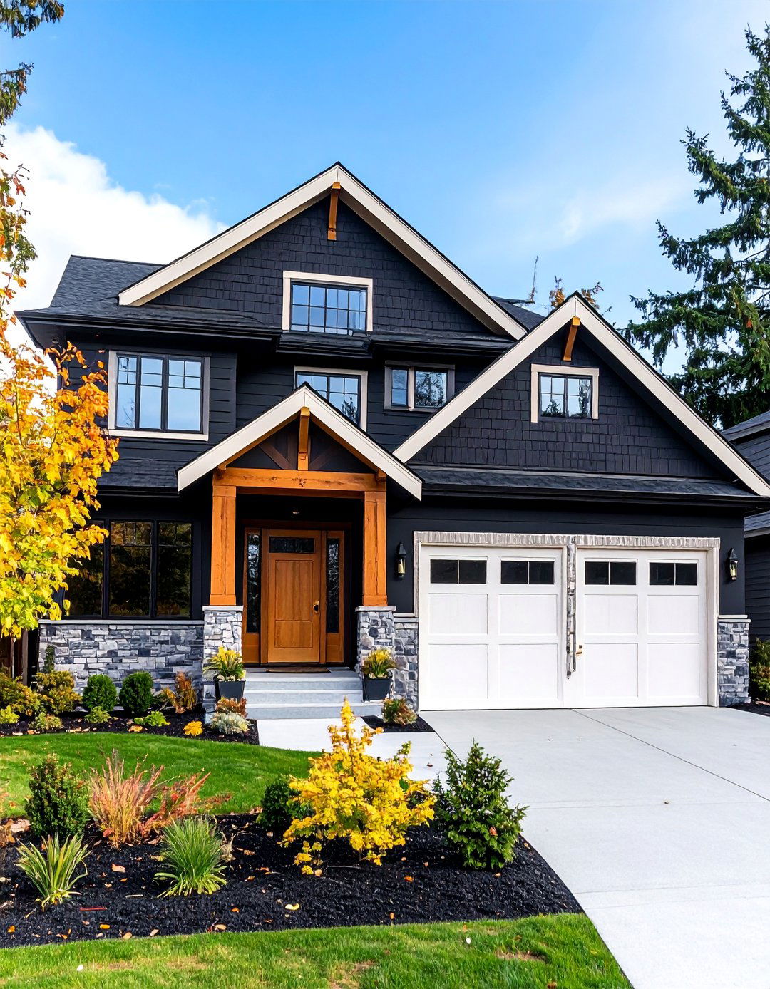 Black Painted Brick with Gold Hardware - 25 Exterior Brick Paint Color Ideas