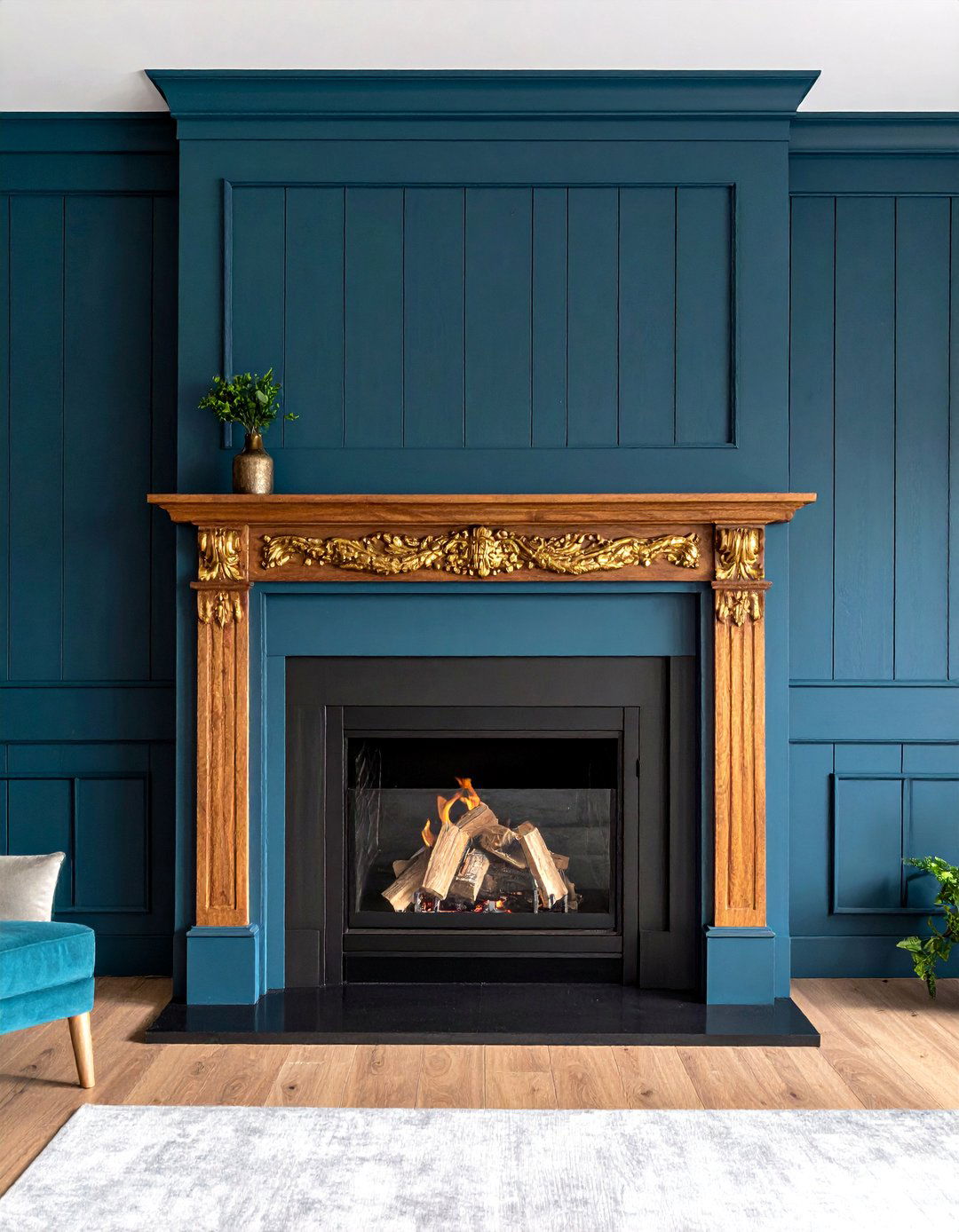 Black Painted Shiplap Dramatic Farmhouse Fireplace - 25 Farmhouse Fireplace Ideas
