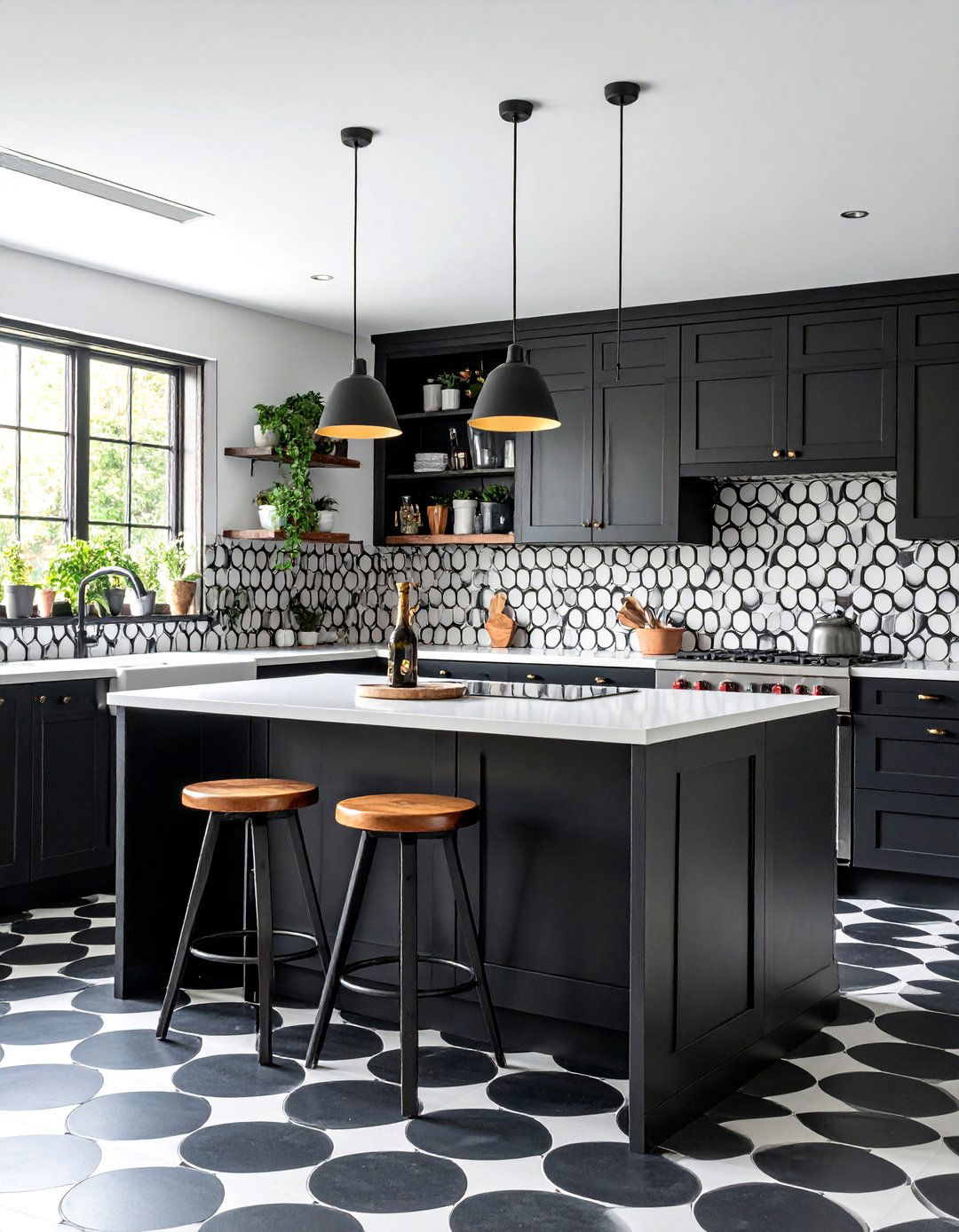 Black Penny Round Mosaic Pattern - 25 White Cabinet Kitchen Backsplash Ideas