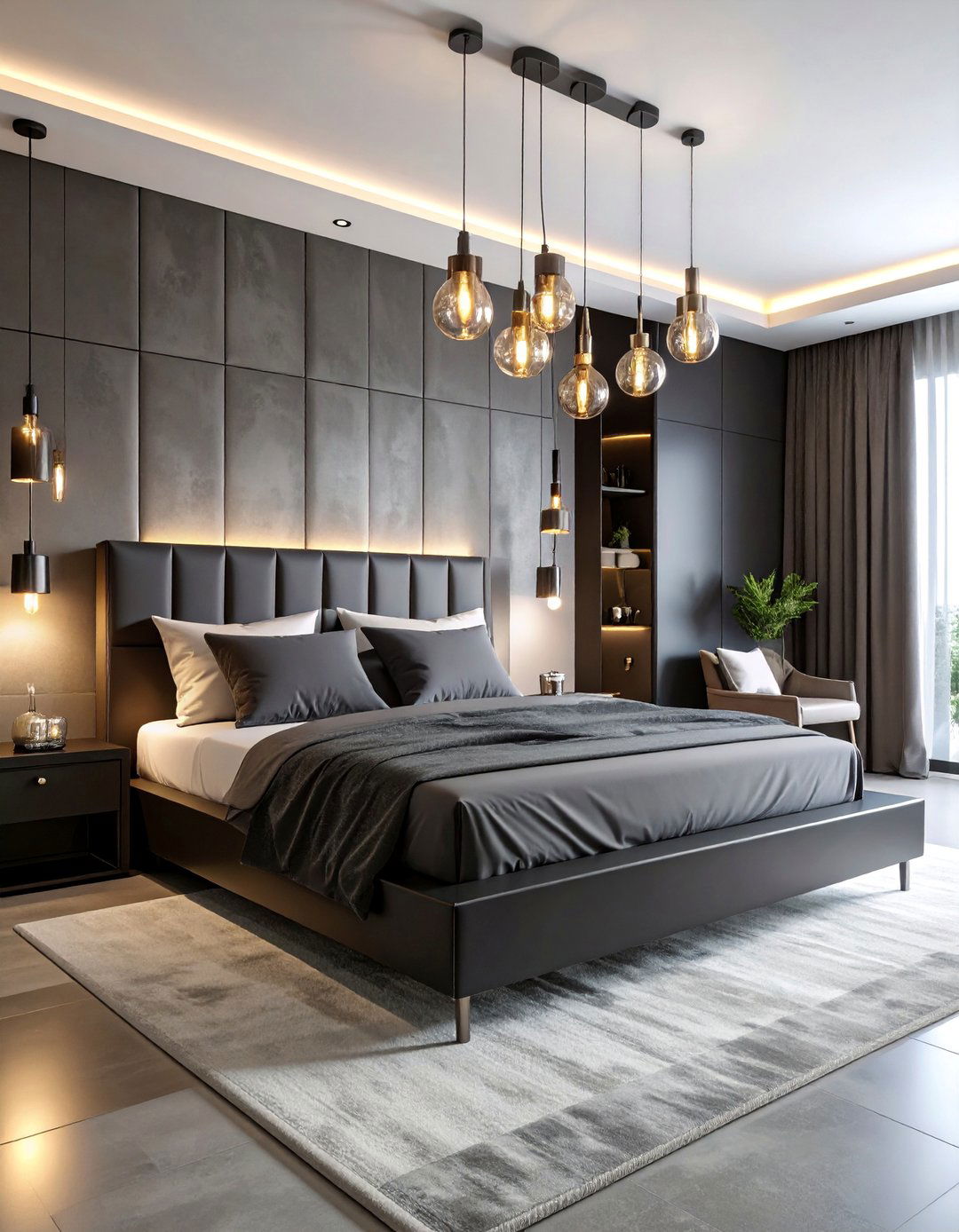 Black Platform Bed with Silver Lighting Installation