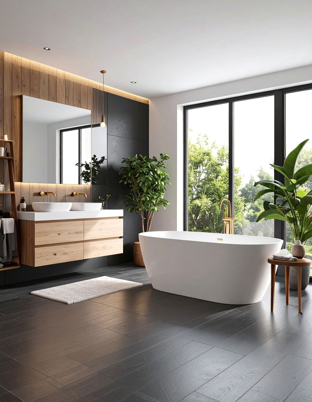 Black Porcelain Wood Look Modern Floor - 25 Black Floor Bathroom Ideas