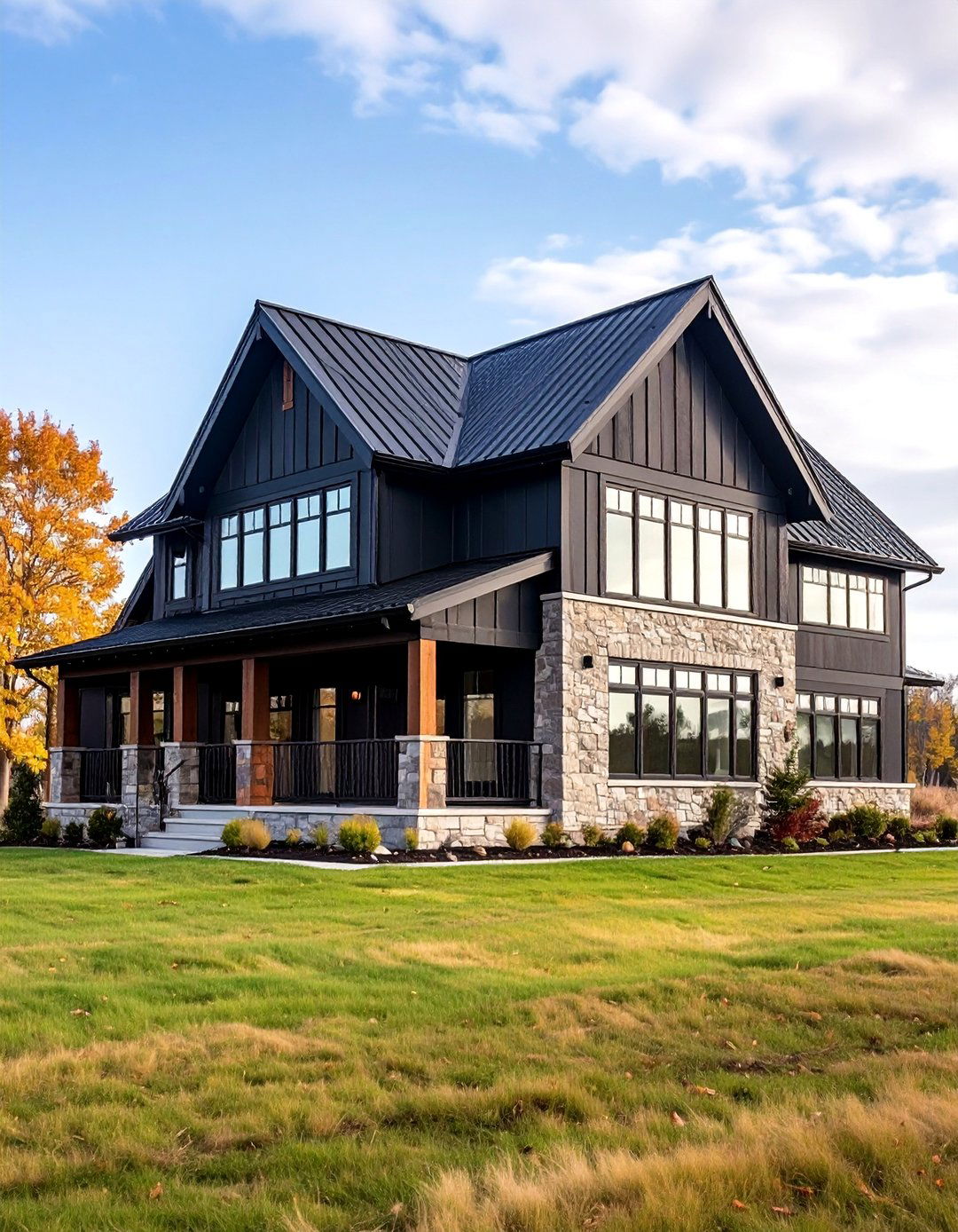Black Prairie Style with Horizontal Elements - 25 Black House Exteriors & Paint Colors