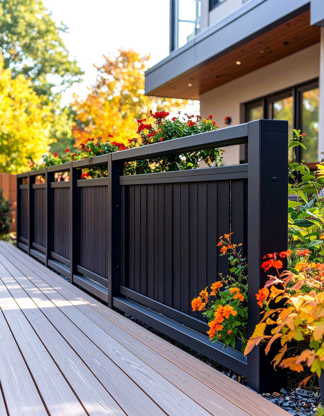 Black Privacy Deck Railing with Adjustable Panels - 25 black deck railing ideas