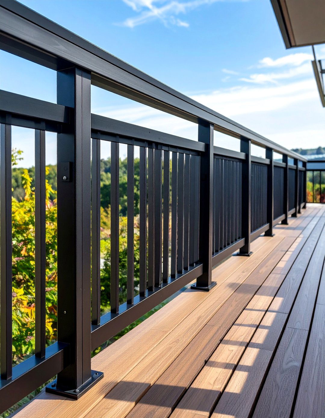 Black Privacy Deck Railing with Sliding Panels - 25 black deck railing ideas