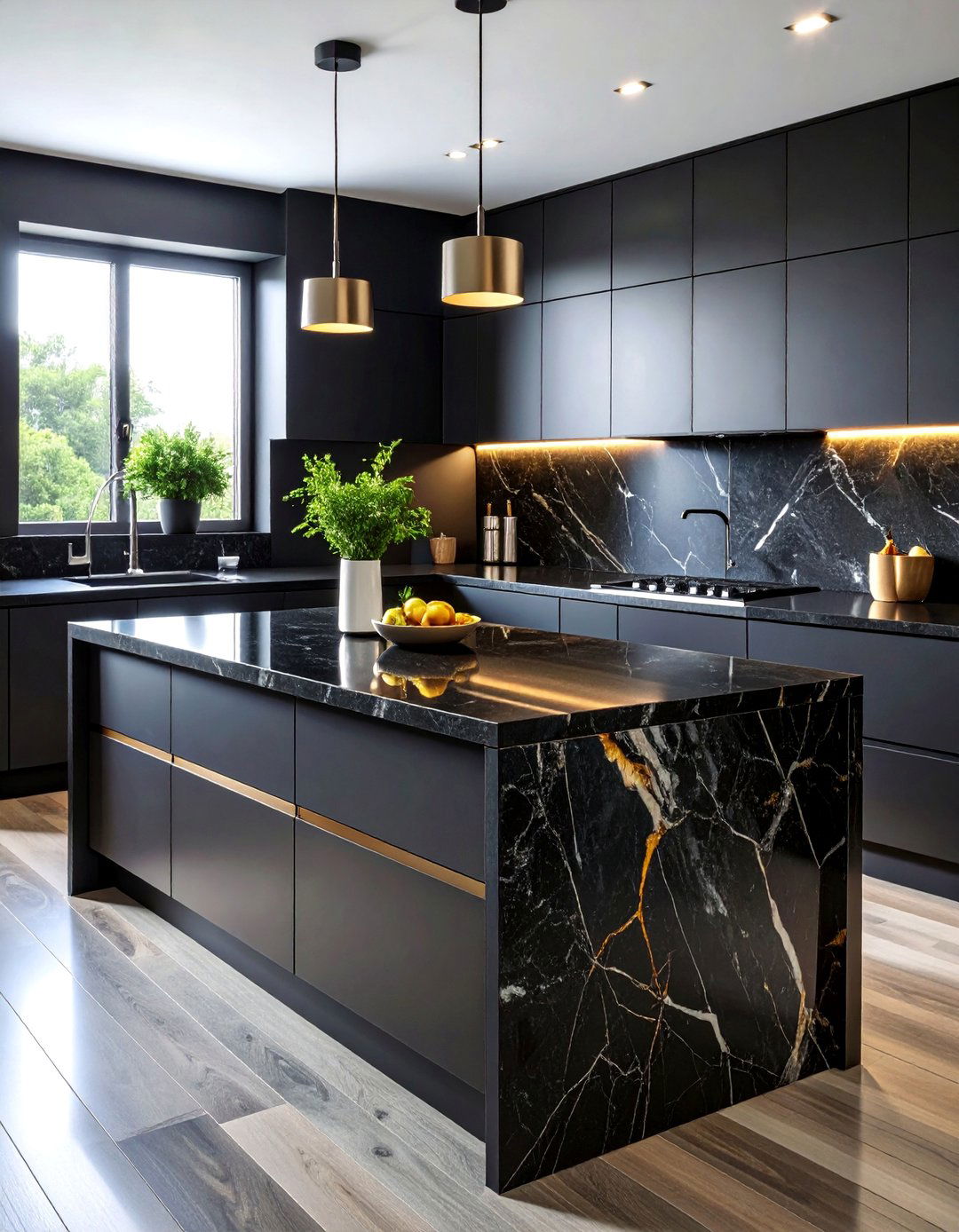 Black Quartz Countertops with Contemporary Edge - 25 Quartz Kitchen Countertops