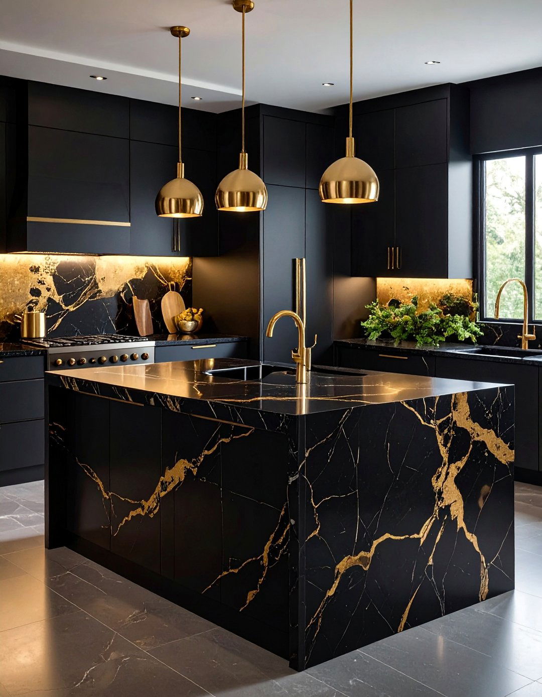 Black Quartz with Gold Veining Patterns - 25 Black Kitchen Countertops