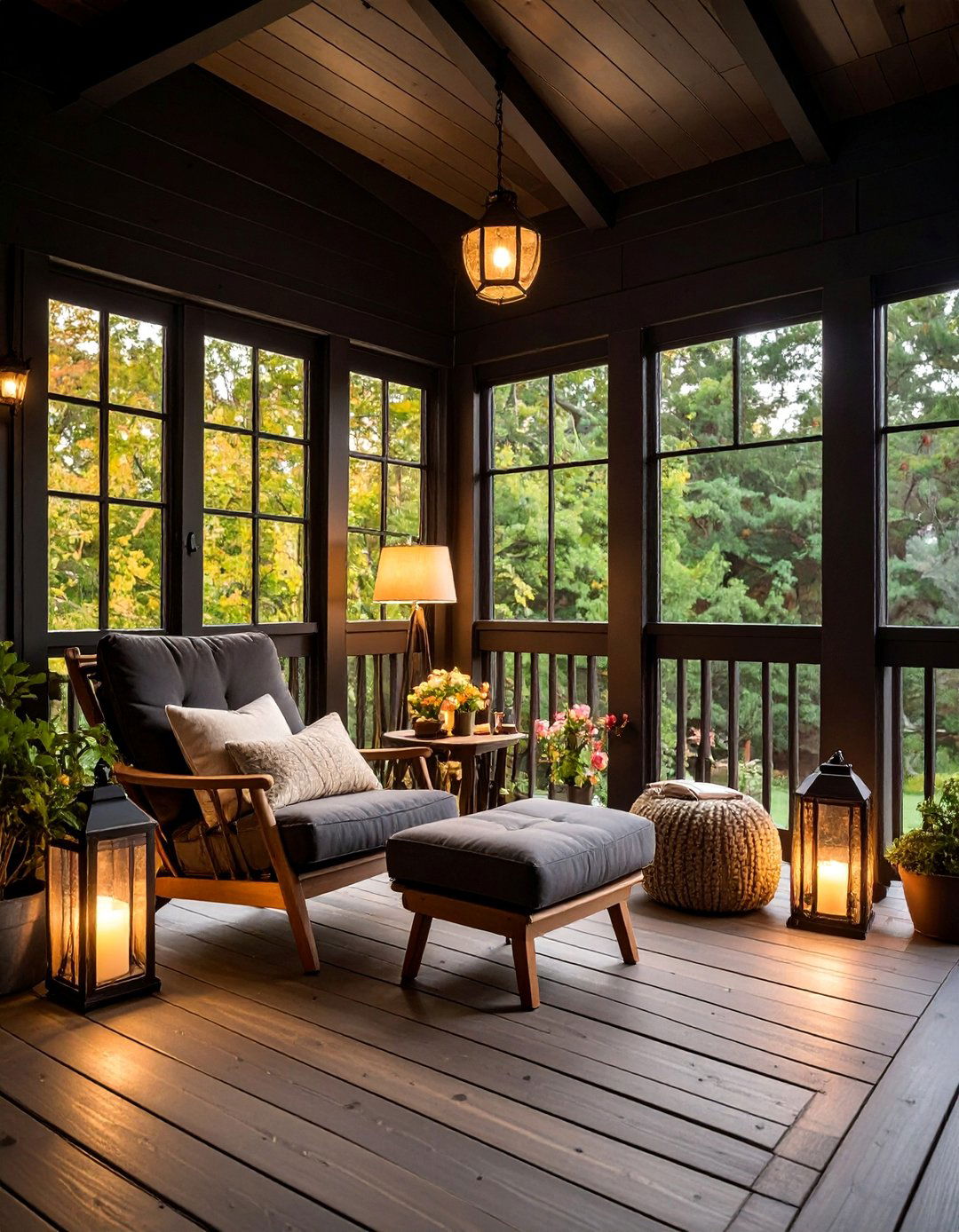 Black Reading Nook Porch with Quiet Comfort - 25 Black Porch Ideas