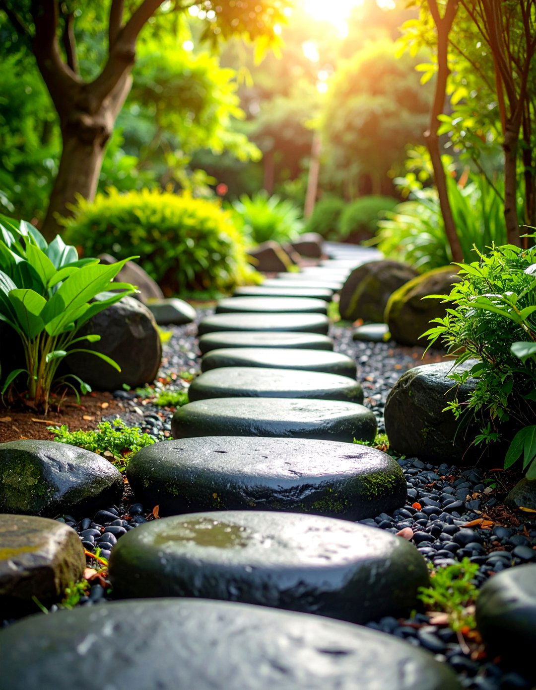 Black River Rock Stepping Stone Path - 25 Black River Rock Landscaping Ideas