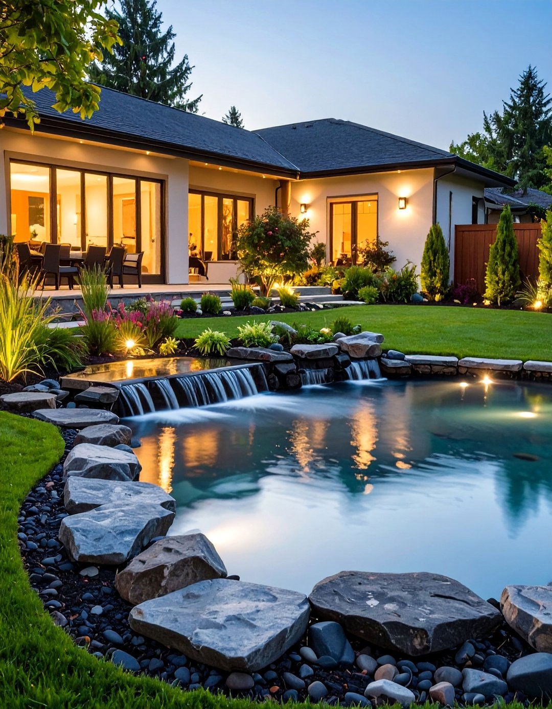 Black River Rock Water Feature Border - 25 Black River Rock Landscaping Ideas