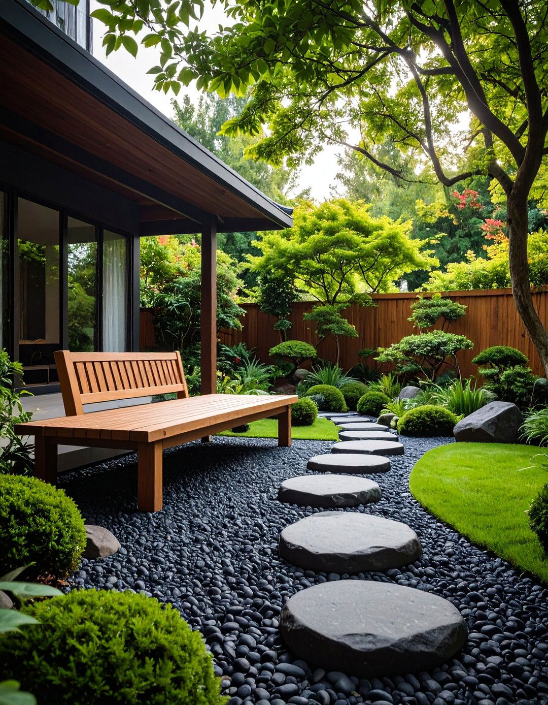 Black River Rock Zen Garden Meditation Space - 25 Black River Rock Landscaping Ideas