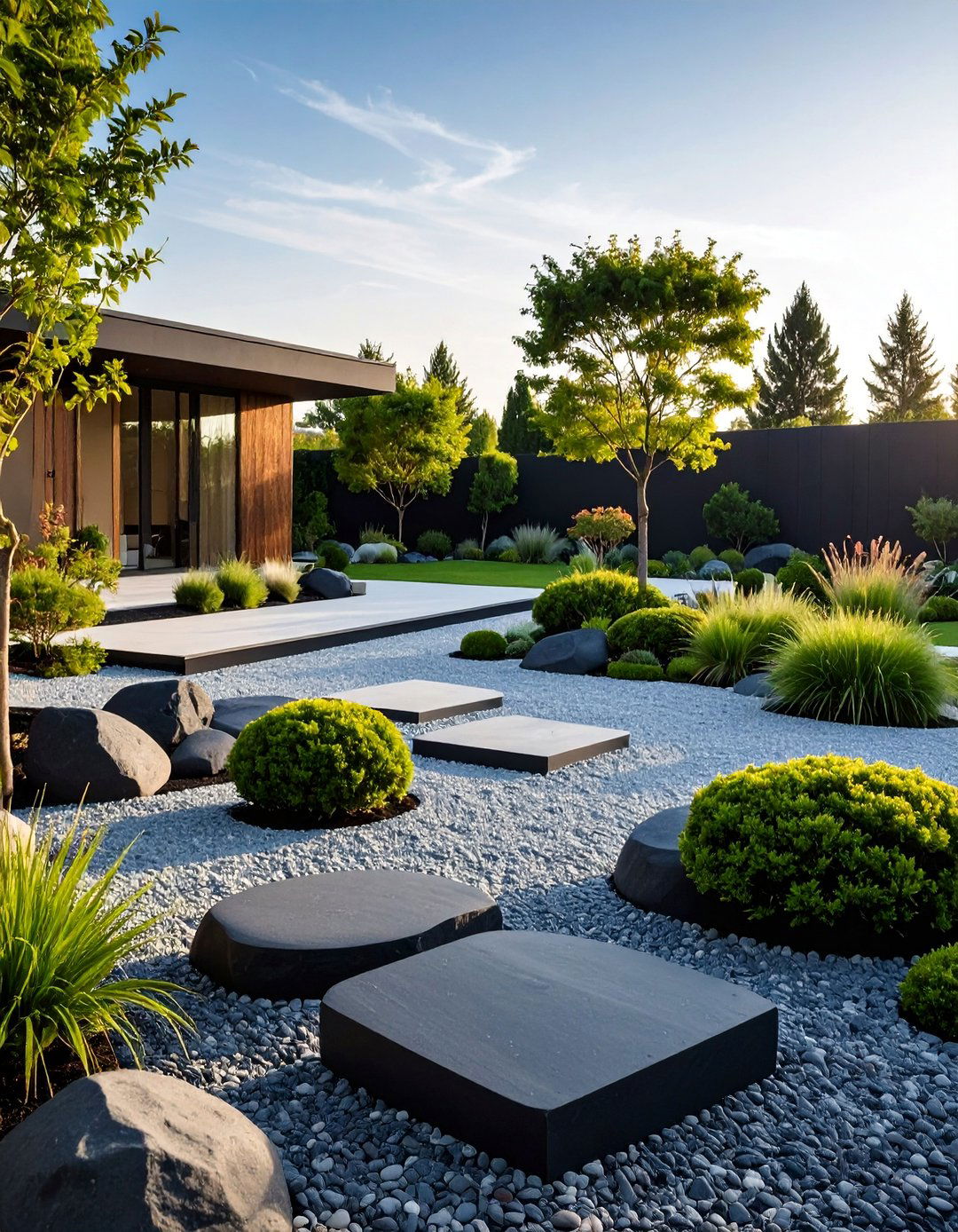 Black Rock Geometric Garden Design - 25 Black River Rock Landscaping Ideas